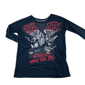 Aerosmith Let Rock Rule World Tour 2014 Long-Sleeve Mesh Cutout T-Shirt  sz M